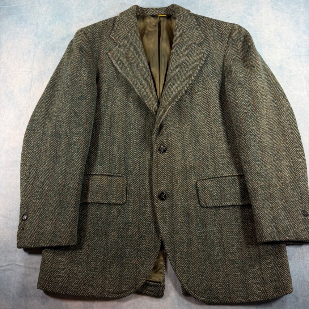Palm Beach Harris Tweed Blazer Mens Brown Good Herringbone Wool Sport Coat